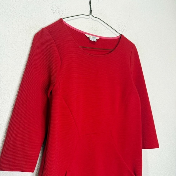 Boden Seam Detail Sheath Tunic Dress Ribbed Poppy Red 2P Petite Pockets - Picture 4 of 9